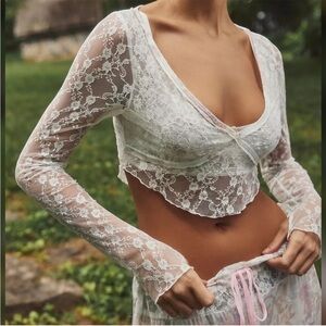Free People Small Top Intimately Let It Be Sheer Long Sleeve frost lace